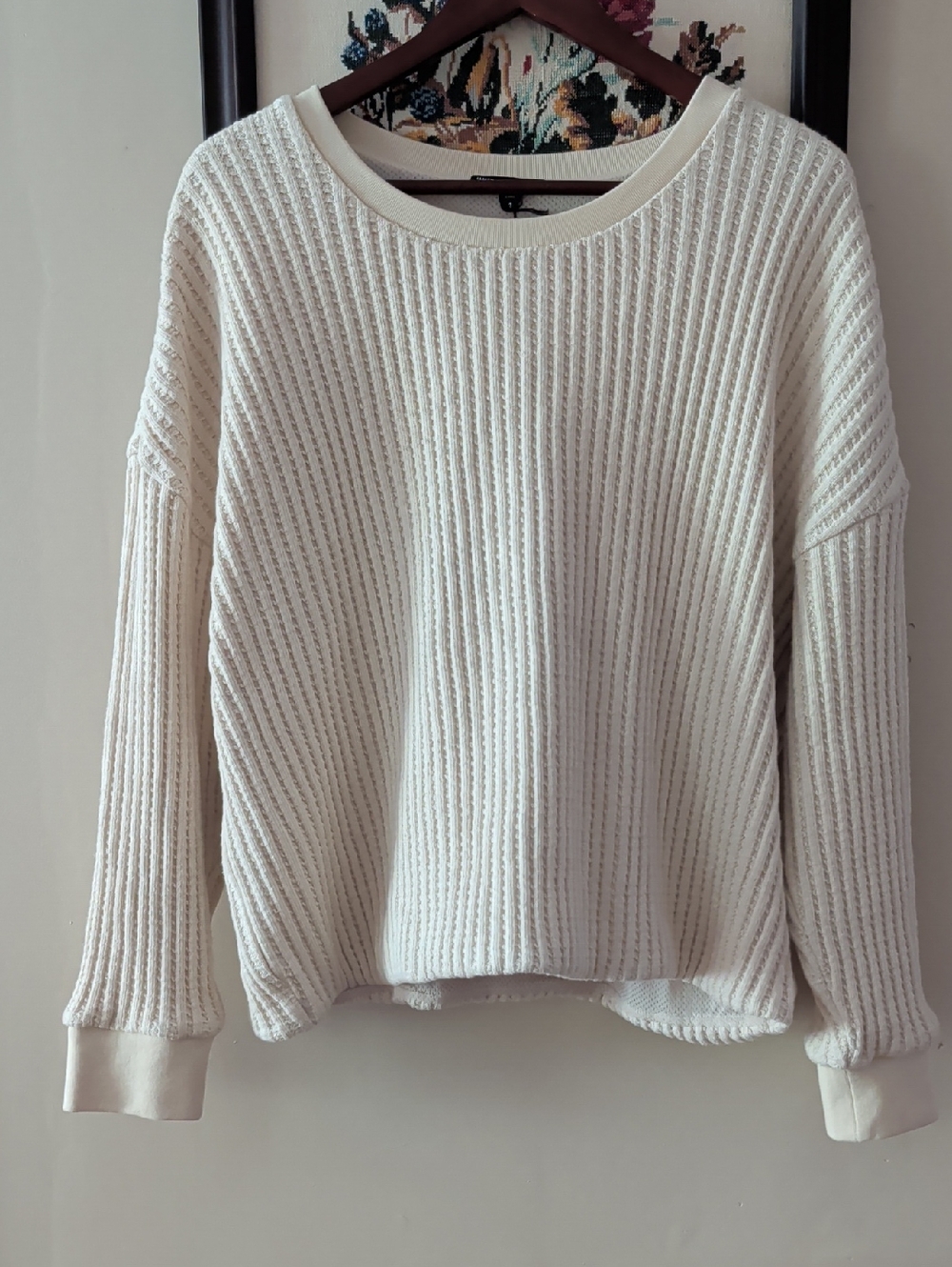 James Perse Cream Ribbed Knit Oversized Sweater Thermal Sweatshirt